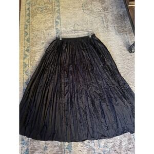 Moda Intl Black 100% Silk Crinkle Broomstick Maxi Skirt Elastic Waist Womens
